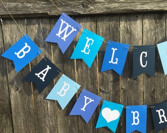 Welcome baby banner. Welcome baby sign. Baby boy shower decoration. Baby shower banner. Baby anouncement. Baby boy.