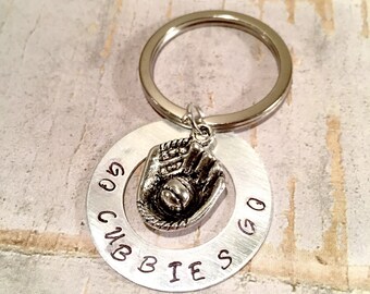 Baseball Keychain, baseball Coach Keyring, baseball mitt Keychain, chicago cubs Keyring, baseball catchers keychain, Team Dad gift, cubs