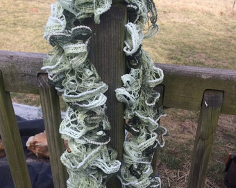 Green and white scarf, ruffle sashay scarf