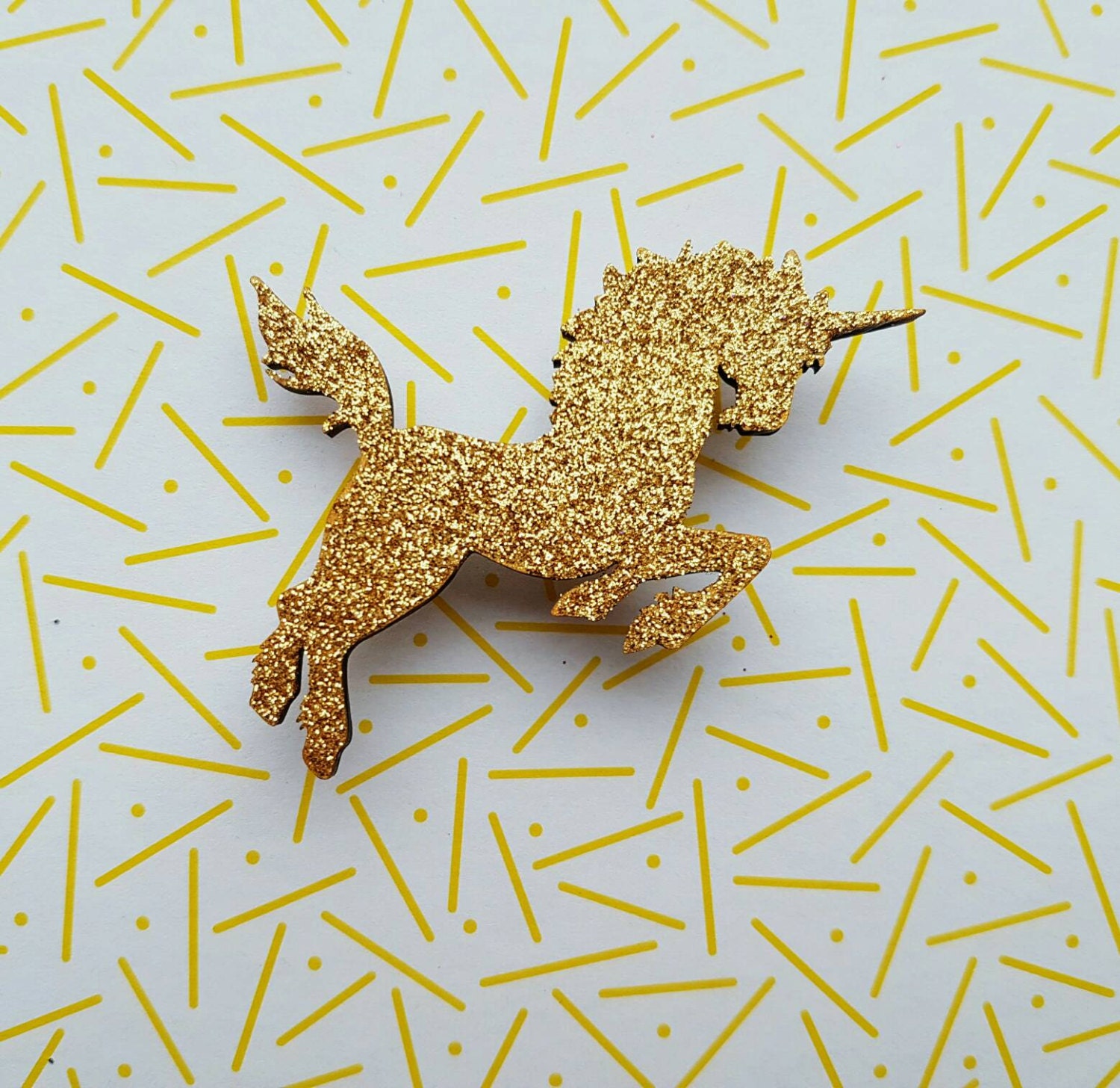 PRANCING GOLD UNICORN gold glitter sparkle hand painted