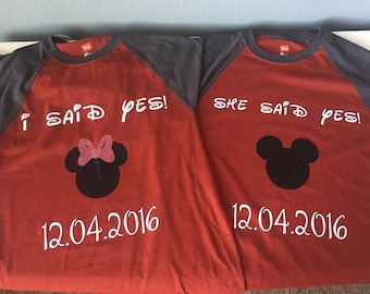 Disney engagement shirts! // I said yes // she said yes // mickey and minnie // matching shirts