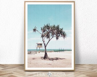 Beach Art Print, Coastal Photography, Large Printable Wall Decor, Palm Tree Photo, Beach Hut Artwork, Digital Download