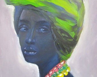 African head wrap, africa painting, african art, african headwrap, african painting, african woman, african head scarf, oil painting 20x24"