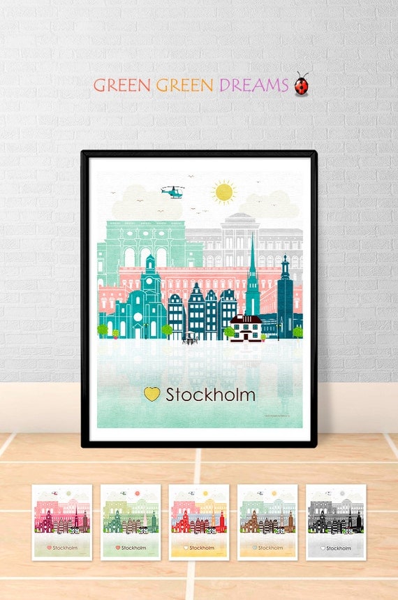 Stockholm print poster Wall art Stockholm skyline Stockholm