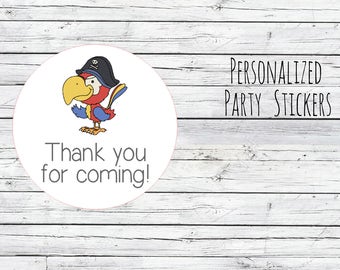 12 or 20 or 35 Personalized Pirate Parrot Stickers, Movie Birthday,Movie Theme, Birthday Party Favor, Thank You Tags, Stickers Choose Size