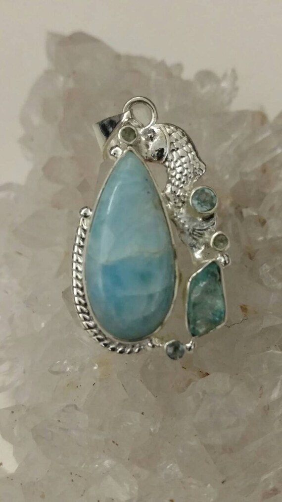 Beautiful Larimar Koi Pendant Necklace