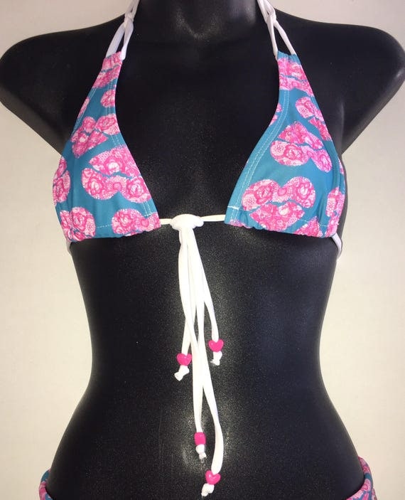 ORIGINAL *** MissManeater SWEETHEART ring top thin halter sliding boutique bikini top *** MICRO coverage!