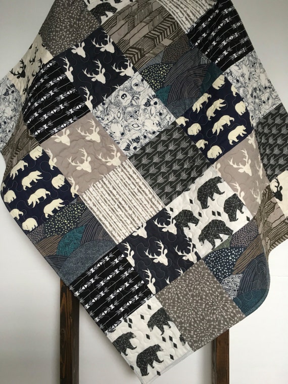 Baby Boy QuiltRustic Baby QuiltDeer Baby by SewAndArrowQuilts