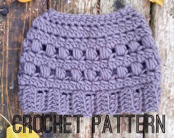 Crochet Bun Beanie PATTERN- Crochet Ponytail Hat PATTERN- Crochet Hat pattern- Bun Beanie Pattern- Top knot Beanie Pattern-