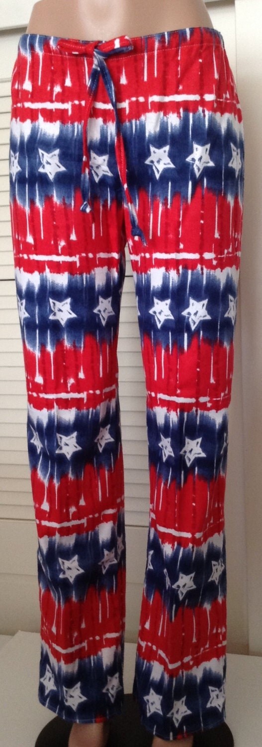Red white and blue tie dye flannel pajama pants