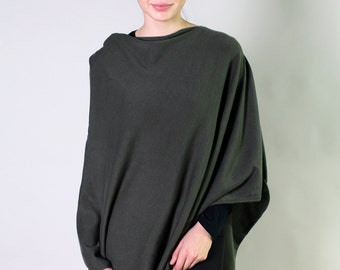 Women's Organic Cotton Solid OLIVE GREEN Poncho. Sweater Cape Dress Topper, Soft & Lightweight. Holiday Gifts