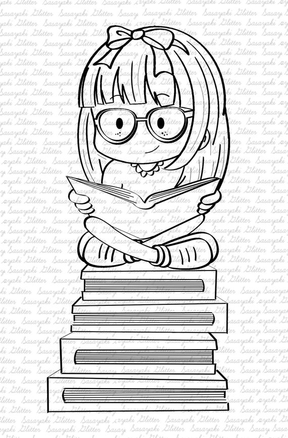 Image #30 - Amy Loves Books - Digital Stamp by Sasayaki Glitter digital Stamps - Naz - Line art only - Black and white