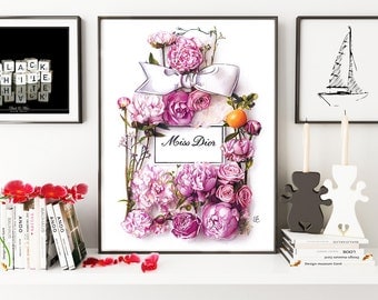 Miss Dior, fashion illustration, perfume, fashion print, fashion art, art print, floral illustration, botanical illustration, watercolor