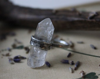 The Oracle - A Single Rough Clear Quartz Point - Raw Clear Quartz Ring