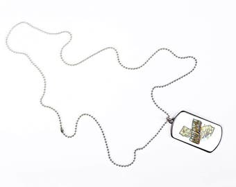California Map Vintage Style San Francisco Los Angeles, Dog Tag Necklace, Dog Tags Personalized, Gift Idea, Silver Chain, DN063