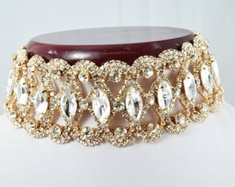 Vintage Hand Made Rhinestone Choker Silver, Gold and Gun Metal Made to Order