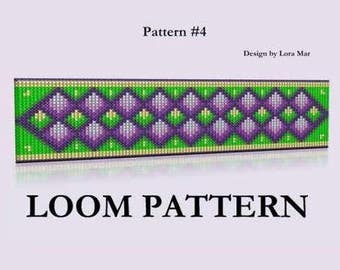 Loom Bead Pattern #4 - Beaded Loom Pattern Bracelet - Seed Bead loom Pattern - Green Purple Bead Bracelet