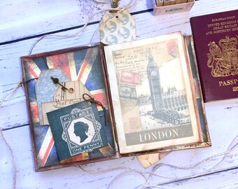 London Travel journal, Vintage England, Great Britain handmade journal