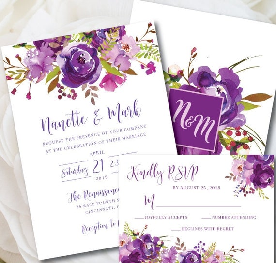 Printable Wedding Invitation Purple Wedding Invitation