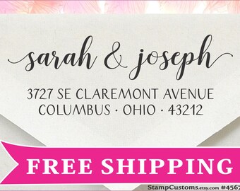Address Stamp - Custom Return Address Stamp - Calligraphy Wedding Gift Stamp - Married address stamp Self-inking 4567
