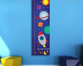 Personalized Outer Space Growth Chart, Planets, Rocket Ship, Growth Chart, Kid's Room, Nursery Wall Art, Canvas or Poster, Children Bedroom