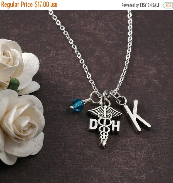 Sale Dental Hygienist Necklace Initial birthstone by Yes2Bling