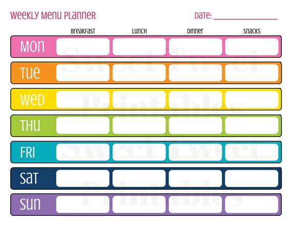 Meal Planner Menu Planner Printable Menu Menu Planner