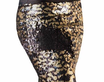 Cheetah/Black color changing sequin pencil skirt