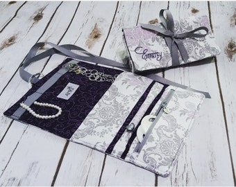 Lovely Lavender-Personalized Jewelry Travel Case, Jewelry Travel Roll, Jewelry Organizer, Jewelry Bag, Great for Weddings, Bridal Party