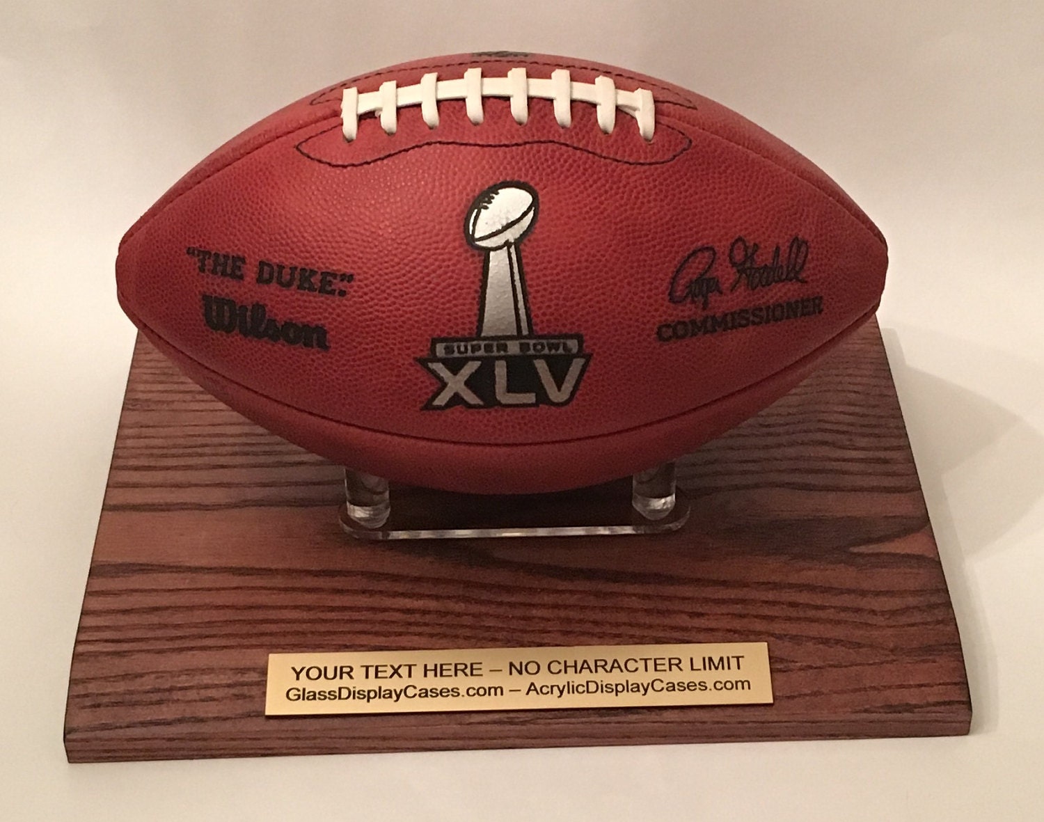 Football Personalized Display Stand Solid Oak Wood Base