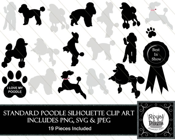 Download Standard Poodle Silhouette Clip Art Set 19 Piece Pet Dog
