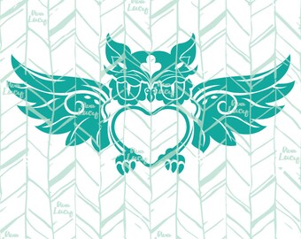 Valentine Owl, Monogram SVG, Heart SVG - Digital Download Cricut File