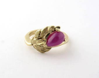 Vintage 14K Yellow Gold Star Ruby Floral Ring Size 5.25 #727