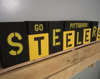 Pittsburgh Steelers,Shelf Sitters,Steelers Wood Sign,Steelers Sign,Steelers Gifts,Steelers Fan,Wooden Block Signs,Wooden Block Letters