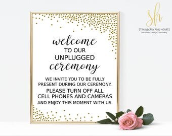 Unplugged Wedding Sign, Devices Off Sign, No Cameras Or Phones, Gold Confetti, Gold Glitter, Printable Wedding Sign, Instant Download, SH13