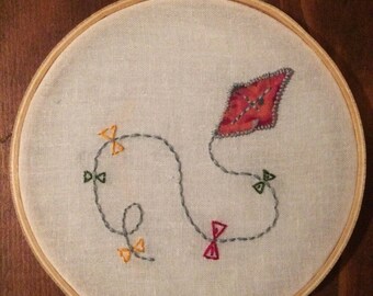 Happy kite embroidery hoop wall hang