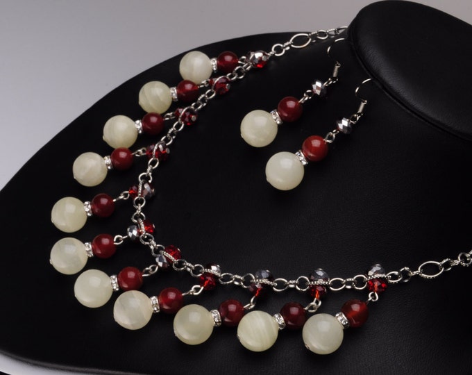 Set of necklace and earrings carnelian onyx choker a gift for Christmas New Year Valentine Day beautiful woman classy gift for his birthday