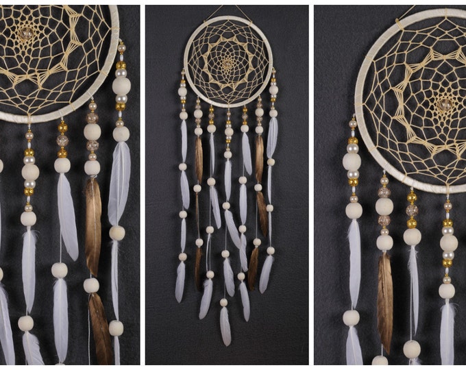 Dreamcatcher Beige Decor champagne Dream Catcher cream Dreamcatcher vanilla Dream сatcher dreamcatcher boho dreamcatcher wall decor handmade