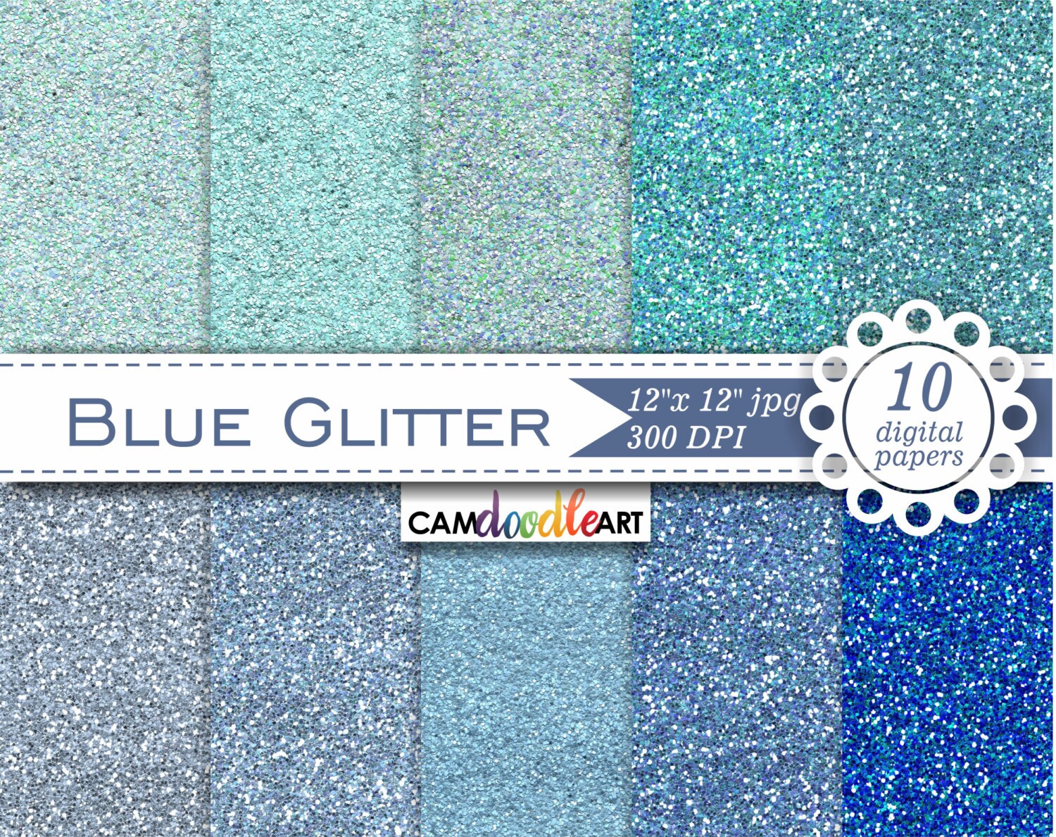 Glitter Digital Paper Pack Glitter Scrapbooking Paper Blue