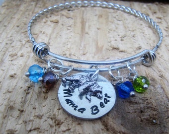 Mama Bear bracelet, Mom gift, Mama Bear, Mama bear jewerly, personalized bracelet, childrens birthstones, Mothers Day Gift, hand stamped
