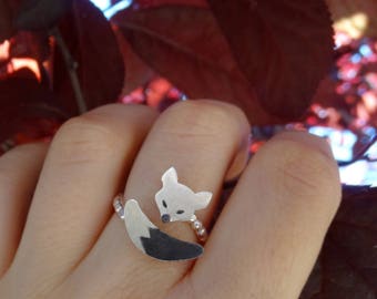 Silver fox ring, Sterling silver ring, Fox ring, Fantasy ring, Adjustable ring for women, Silver ring women, Fox gift, Silver fox jewels