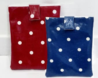 Oilcloth Kindle Cover/ eReader Case - Navy Blue or Red with White Polka Dots - Gift for her - can be customised to fit any tablet/ e-reader