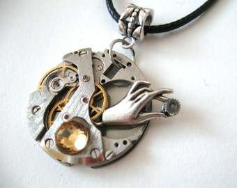 Steampunk hand necklace Steampunk jewelry Watch Necklace Steam punk for her Steampunk Pendant Statment necklace