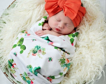 Cactus swaddle, baby blanket, car seat cover, nursing cover, or burp cloth, baby wrap, newborn take home swaddle, cactus blanket, flowers