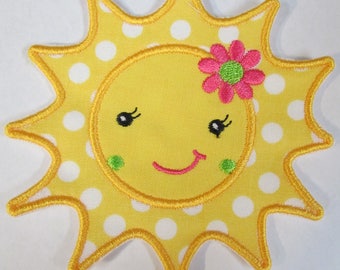 Sunshine Applique Sun - Iron On or Sew On Applique - Fabric Embroidered Patch - Quick Ship in 3 Business Days