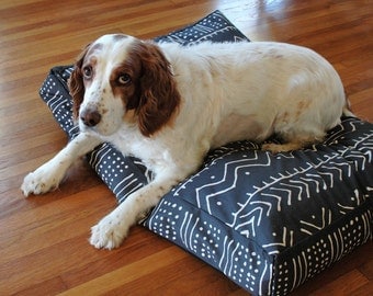 Grey Mud cloth Designer Dog Bed Cover, Pet Bed, Dog Beds, Machine Washable Handmade Dog Bed, Dog Bed, Pet Bedding, Boho dog bed cover, Gray