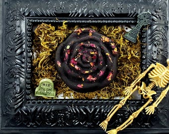 Morticia Black Rose Scented LARGE Rose Bath Bombs w. Real Roses