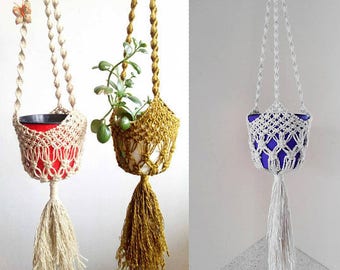 Rustic Hanging Planter/ Macrame Plant Hanger Terrarium, Natural Linen Jute Plant Holder, Mom Gift