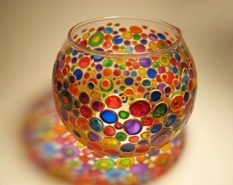 Glass Candle Holder Colored Glass Hand Painted Glass Colorful Home Decor Votive Candle Holder Glass Sphere Vase Tea Light Candles Mosaic