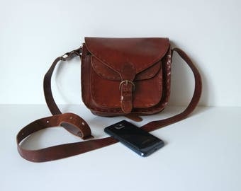 Vintage Brown Leather Messenger Bag, Leather Crossbody Bag, Small Sizez Messenger Bag, Leather Satchel